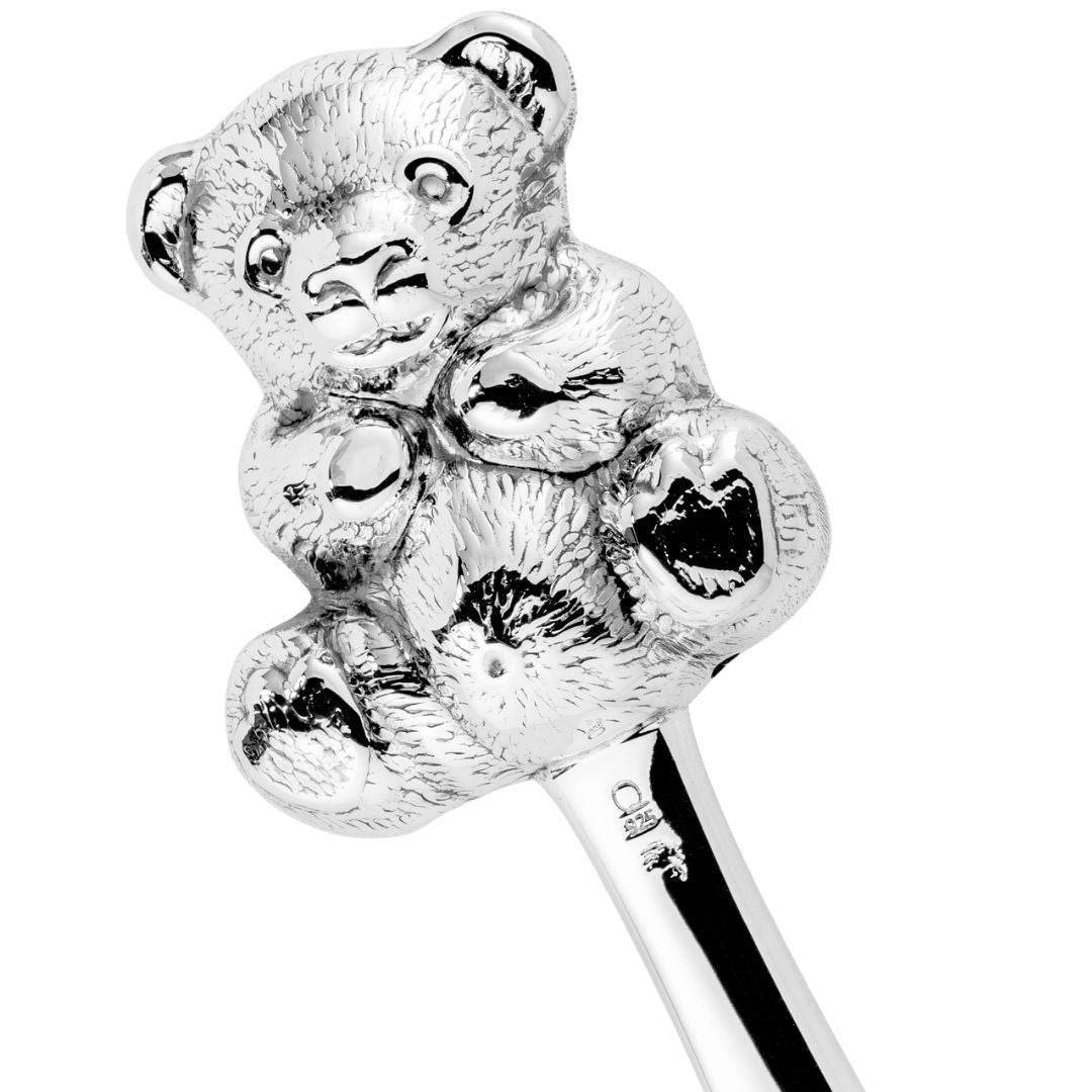 Kinderrassel "Teddy" mit Stiel - Silbermanufaktur Quandt