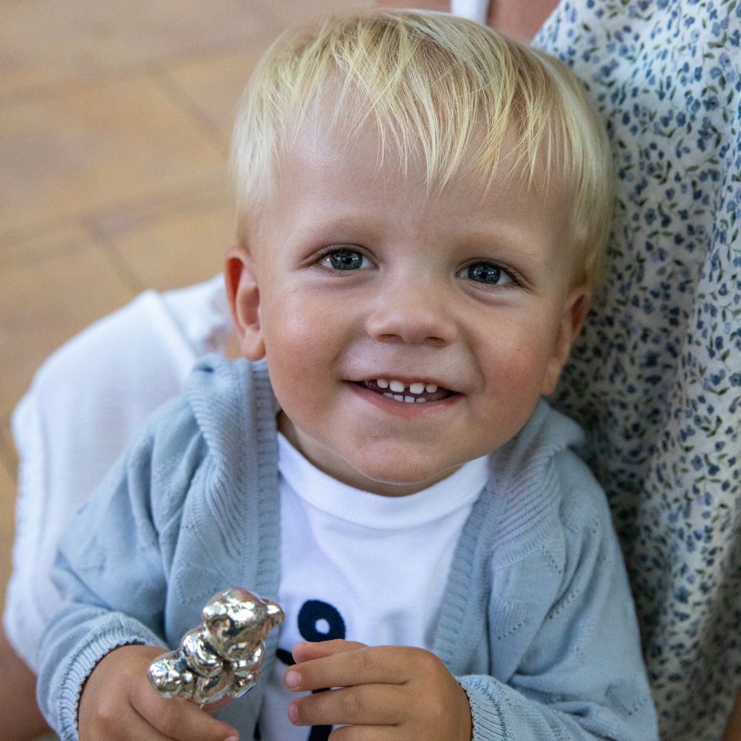 Kinderrassel "Teddy" mit Stiel - Silbermanufaktur Quandt