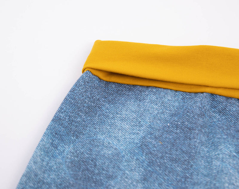 Baumwoll-Pumphose - jeansblau mit gelben Details