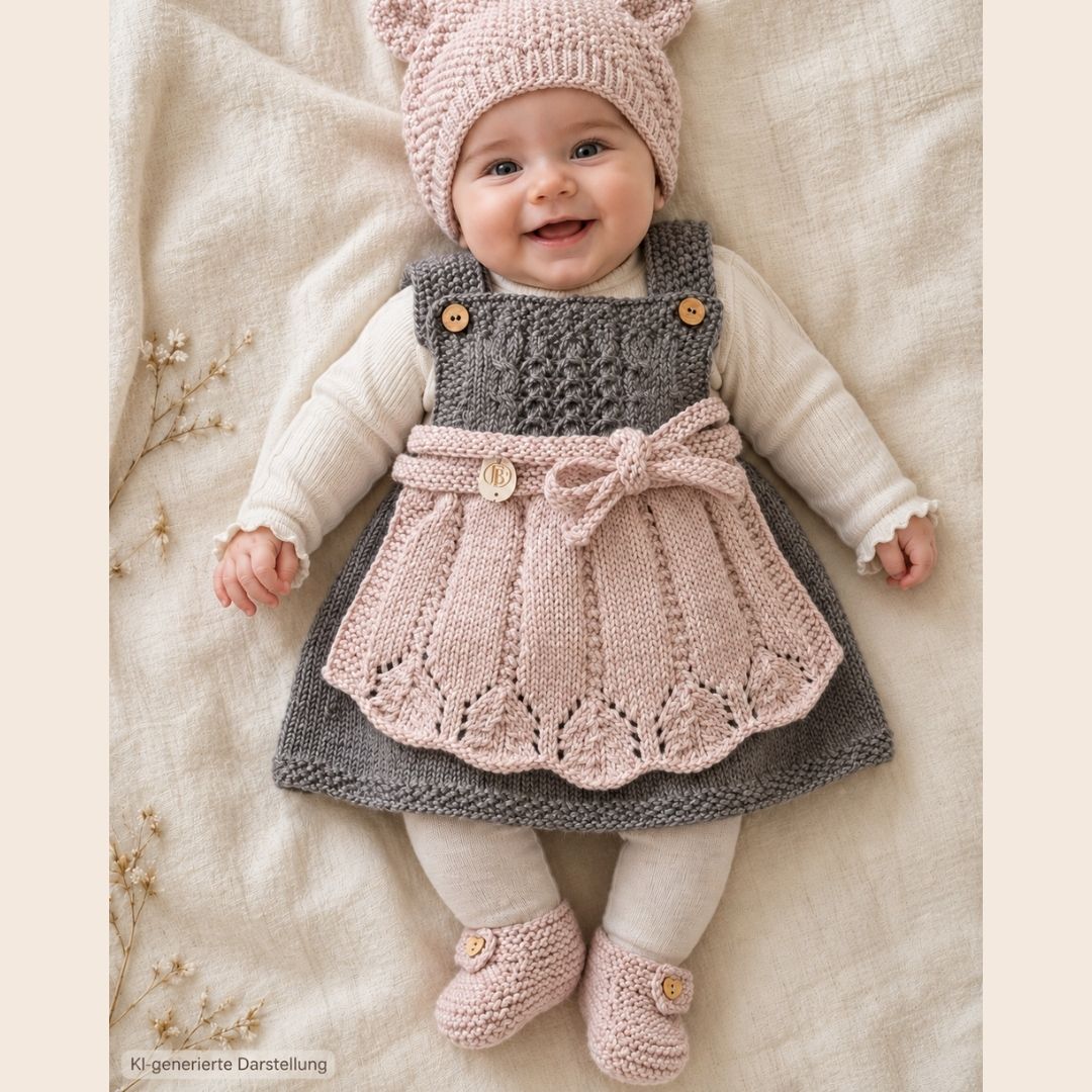 Dirndl-Komplettset – Trägerkleid mit Schürze, handgestrickt