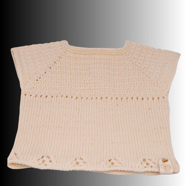 Kurzärmeliger Baby-Pullover für Mädchen – zartes Strickmuster aus Bio-Merinowolle