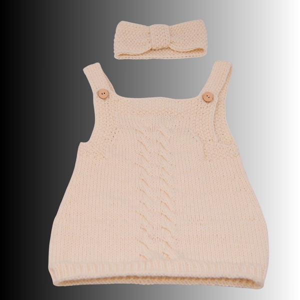 Strickkleid mit Zopfmuster im Set mit Stirnband – aus 100 % Bio-Merinowolle
