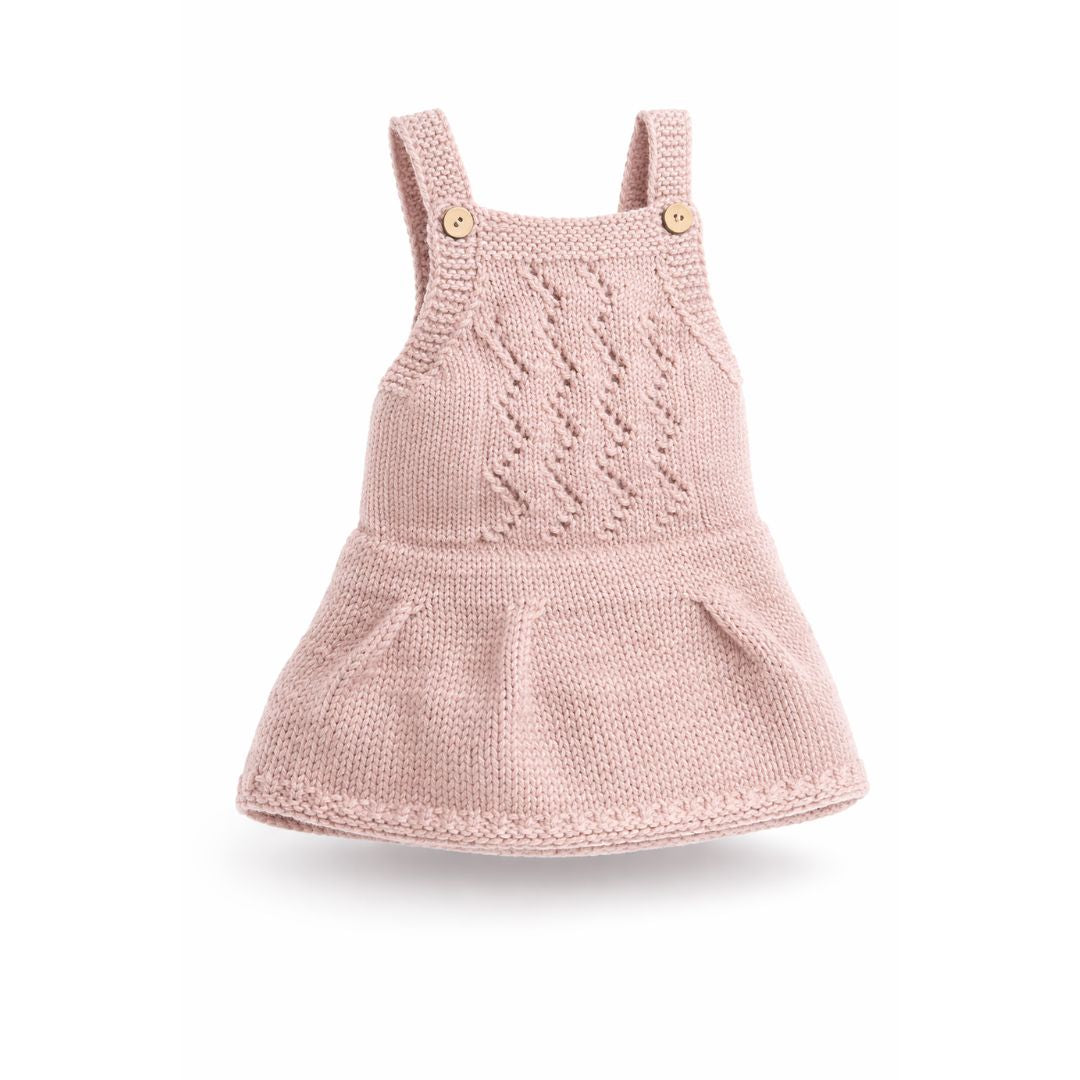 Handgestricktes Babykleid mit integrierter Hose aus Bio Merinowolle