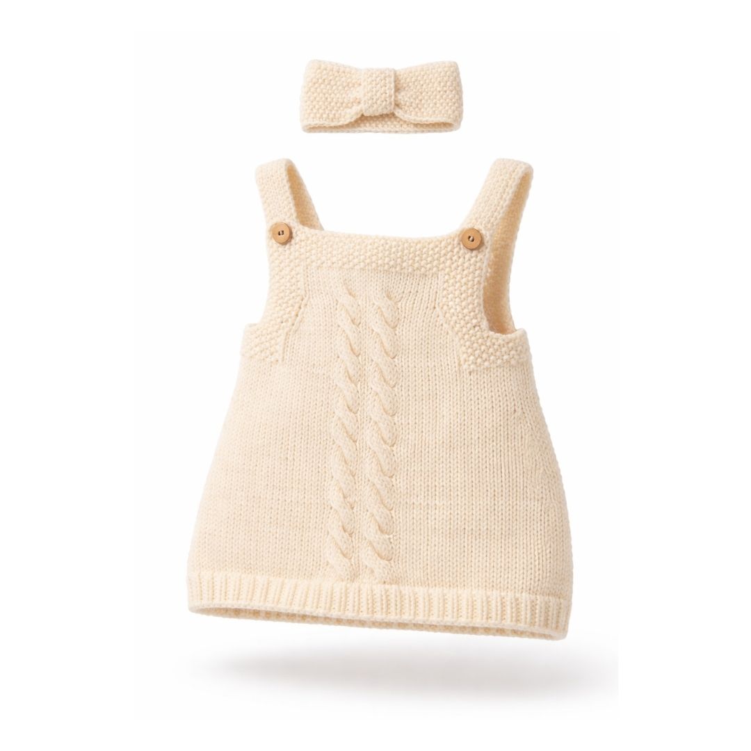 Strickkleid mit Zopfmuster im Set mit Stirnband – aus 100 % Bio-Merinowolle
