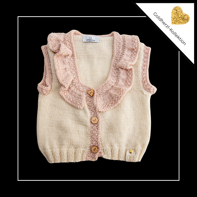 Goldherzl – handgestrickte Baby-Weste aus feinster Bio-Merinowolle