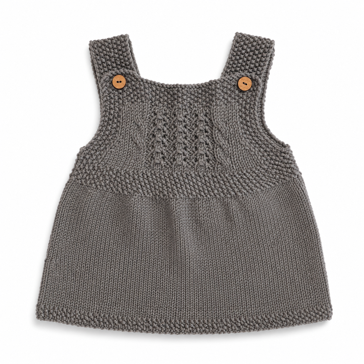 Strick-Trägerkleid, handgestricktes Baby-Dirndl aus Bio-Merinowolle