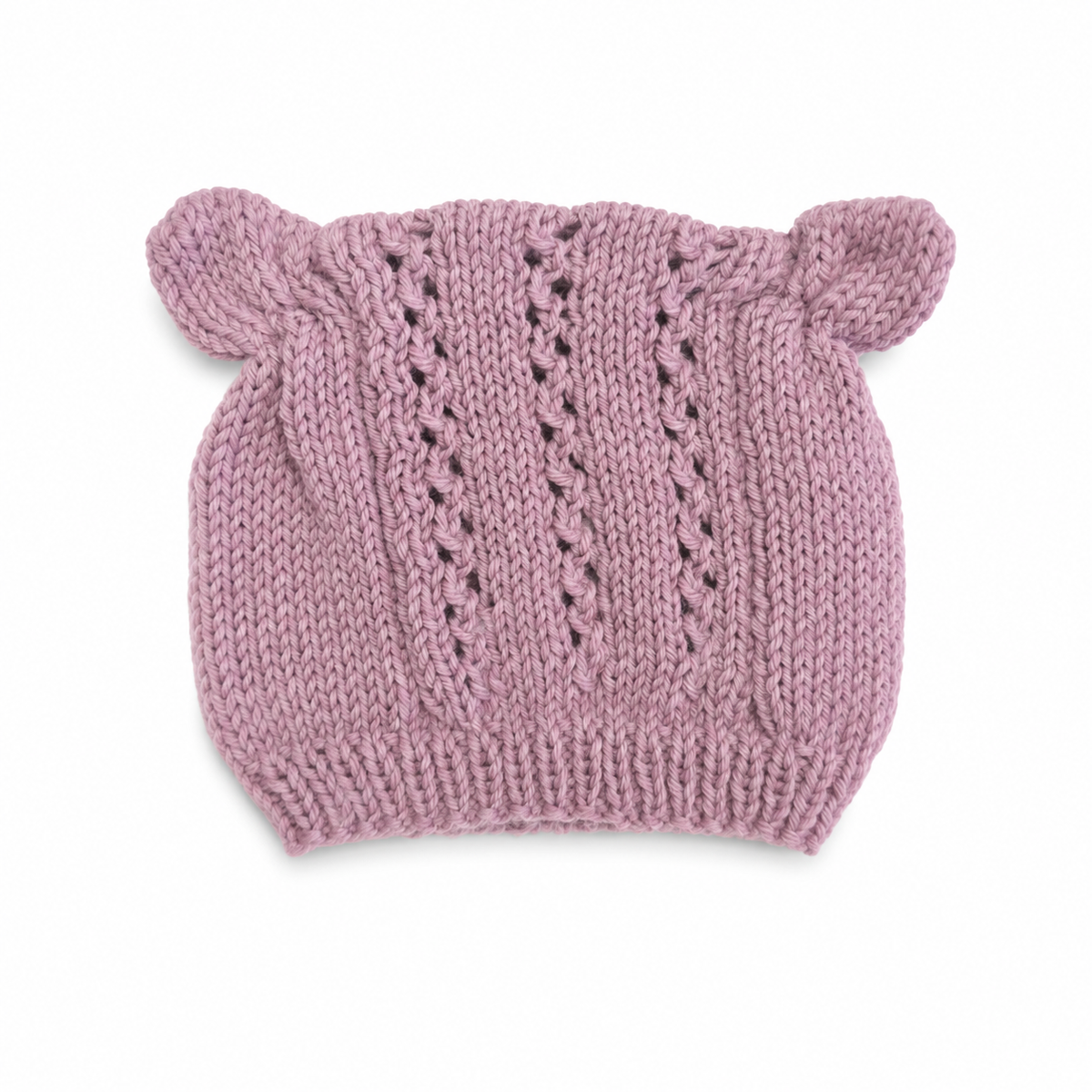 Teddymütze mit Bärenohren und Lochmuster, handgestrickt