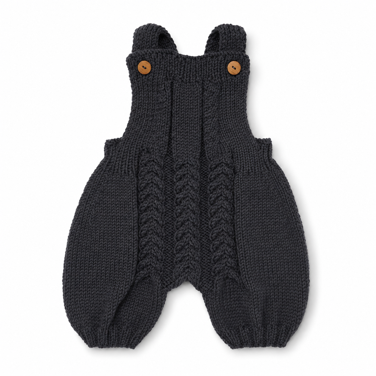 Strick-Strampler mit Zopfmuster, handgestrickt aus Bio-Merinowolle