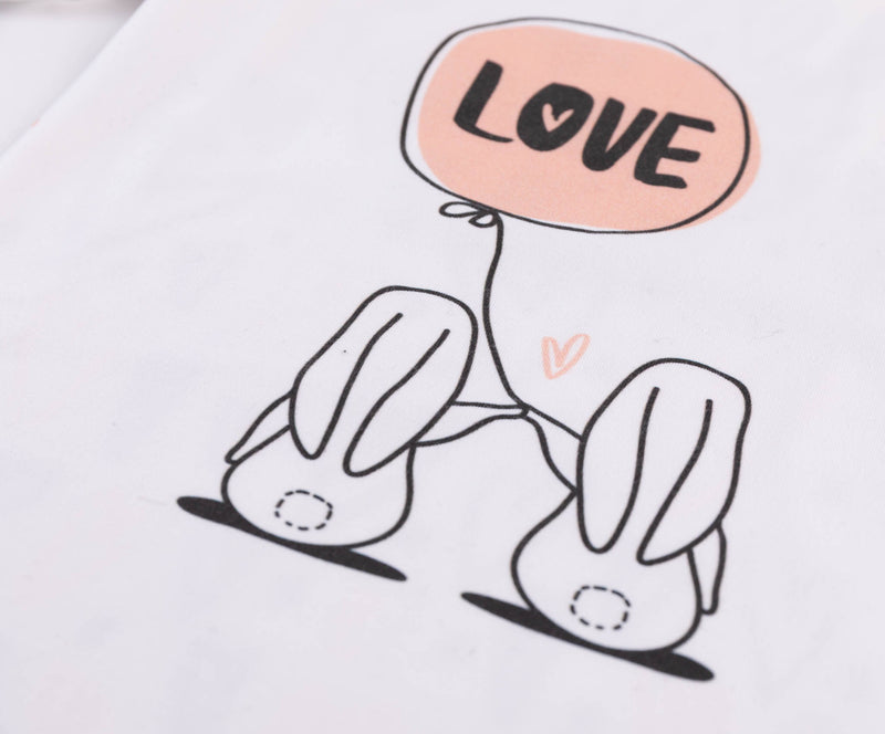 Raglankleid "Bunny Love" - Weiß mit schwarz-apricot Aufdrucken